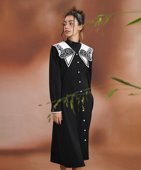 Deer Embroidery Collar Dress